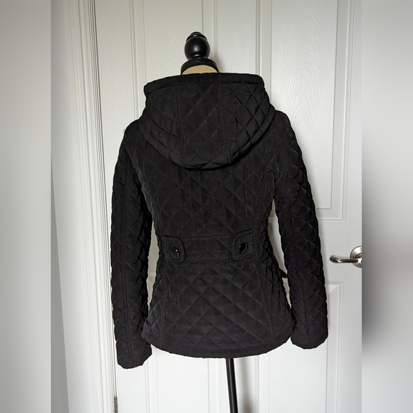 ESPRIT Quilted Belted Winter Jacket Size Small Black Hooded - Picture 6 of 8